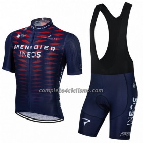 Completo Maglia + Pantaloncino con bretelle 2022 INEOS Grenadiers Manica Corta Blu Rosso
